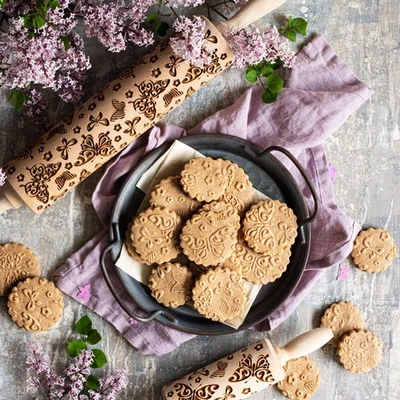 STODOLA Embossed Rolling Pin with Butterfly Pattern For Engraved Cookie Design - Image 1 of 4