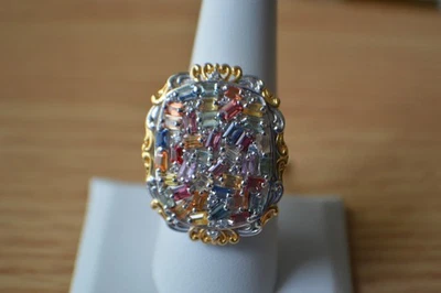 4.40ct AAA Multi Sapphire / Zircon Ring Rhodium Plated over Fine Silver Size 9 - Image 1 of 4