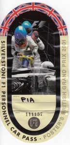 GP británico Silverstone F1 2001 personal estacionamiento boleto ventanilla pase Hakkinen - Imagen 1 de 2