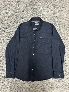 Wrangler Shirt Mens Large Blue Denim Pearl Snap Western Cowboy Long Sleeve Rodeo - Picture 1 of 10