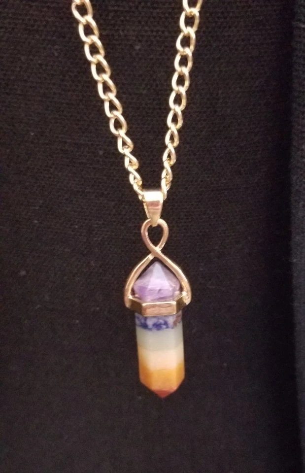 Aragonite Crystal Pendant Necklace, Long Gold Tone Chain. NEW with Gift Box. - Image 1 of 1