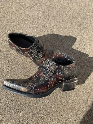 New Rock Shoes Embossed Black Red Leather Buckle Steel Heel Mens 42 US 9 - Image 1 of 4