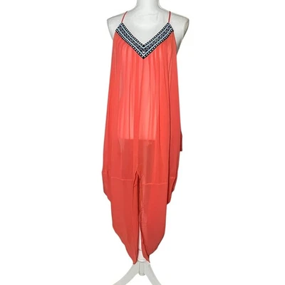 Maxi Vestido Vintage Raro Mara Hoffman Talla Única Cuentas Mal de Ojo Caftán Coral Transparente Foto 1 de 4