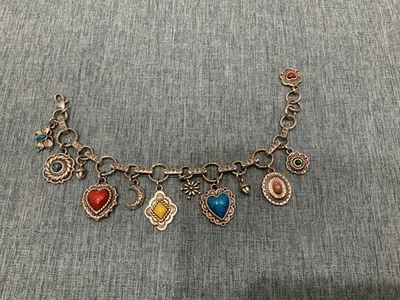 Brighton Painted Desert Turquoise Gemstone Heart Silver Plate Charm Bracelet - Image 1 of 4