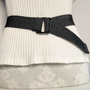 Cinturón de tela texturizada para mujer pequeño negro blanco patrón Jacquard hebilla anillo - Imagen 1 de 10