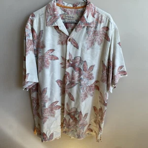 Tommy Bahama 100% Seide Herren Gr. XL Knopfleiste Kurzarm Tropical Rot/Elfenbein - Bild 1 von 7