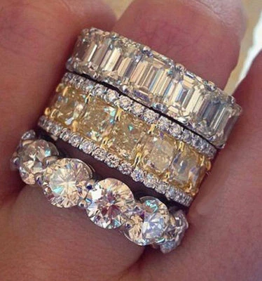 Коктейль вечеринки кольцо 925 пробы красивый три вечности группы ювелирных изделий - Изображение 1 из 2