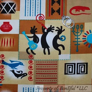 BonEful Fabric FQ Cotton Quilt Gold Red Bird Music Aboriginal African Lizard Dot - Picture 1 of 7