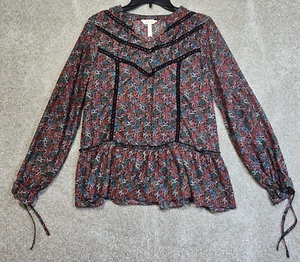 Matilda Jane Tunika Top Bluse Burgund Blumen Boho Langarm Chiffon Damen S - Bild 1 von 10