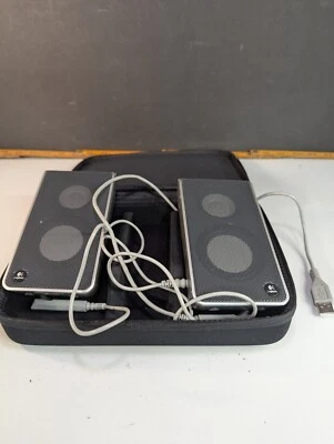 Logitech USB Computer Speaker Set Travel Portable w/case - Image 1 of 2