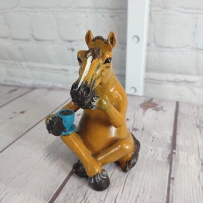 Horse w/ Coffee Eyeglass Holder Resin Whimsical Fun Display Stand 4.5" Tall - Image 1 of 4
