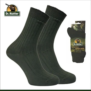 Dr Hunter - 2 Pairs Mens 100% Cotton Ribbed Walking Hiking Hunting Boot Socks UK - Picture 1 of 11