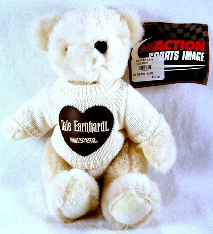 NWT 1999 ACTION SPORTS Dale Earnhardt Sr. WHITE PLUSH TEDDY BEAR Heart Sweater Cover
