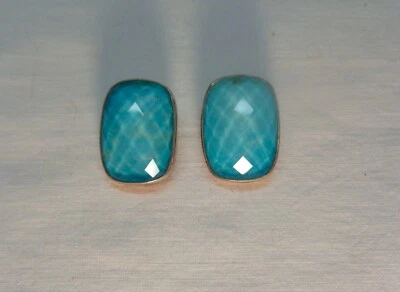 Stephen Dweck ÚNICO EN SU CLASE Plata de Ley Corte Diamante Piedra Lunar Azul Clip Ons Foto 1 de 4