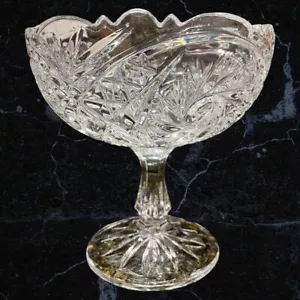 Vintage Kristal Zajecar? Star & Swirl Crystal Pedestal Compote Candy Dish - Picture 1 of 8