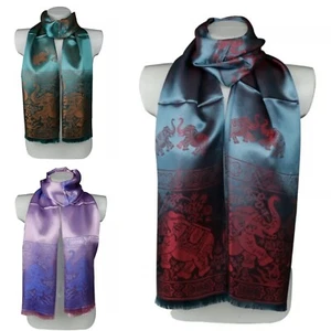 Elephant Design Satin Silky Large Ladies Scarf Shawl Wrap - Picture 1 of 6