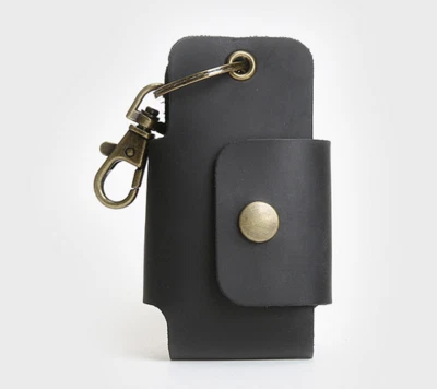 men women car key chain case box  holder pocket cow Leather pouch bag black 845 - Image 1 of 4
