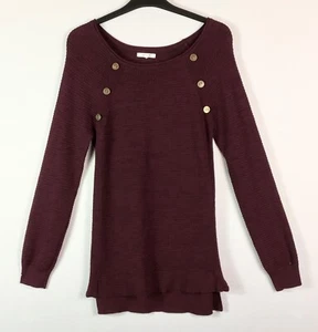 MAURICES Sweater Womens XS Wine Long Sleeve Pullover Buttons Hi Low Hem Tunic - Picture 1 of 7