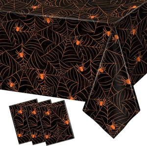 3 Pack Halloween Spiderweb Tablecloth Rectangular Plastic Spider Web Table Cloth - Picture 1 of 19