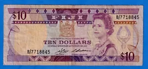 FIJI $10 (ND 1986) P-84a Circulated Note QE II B/7 718845 - Bild 1 von 4