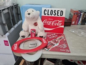 Vintage coke cola collectables 6 Items Frisbee Tic Tac Sign Menu Holder Bear - Picture 1 of 18