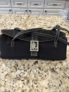 Borsa Lauren Ralph Lauren nera nylon rivestimento pelle est west ferramenta metallo - Foto 1 di 10