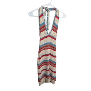 Forever 21 Dress Women's Small Striped V-Neck Tie Neck Knit Crochet Colorful NWT - Picture 1 of 9