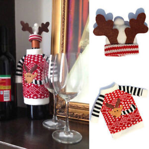 Christmas Bottle Cover Reindeer Knitted Sweater Jumper Outfit Wine Gift Xmas Hat