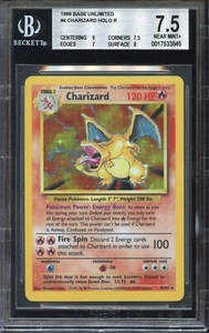BGS 7.5 Near mint 1999 POKEMON BASE SET UNLIMITED #4 CHARIZARD-HOLO Graded Slab - Bild 1 von 2