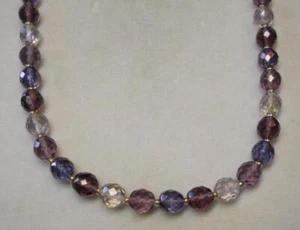 JOAN RIVERS GOLD EP AMETHYST 10mm FIRE POLISH CZECH GLASS BEAD 34" NECKLACE NEW - Picture 1 of 7
