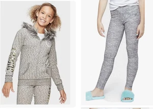 Nwt Justice Logo Faux Fur Trim Zip Up Hoodie Space Dye Leggings Gray Outfit 8 - Picture 1 of 12