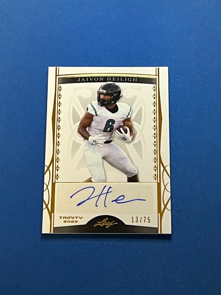 2022 Leaf Trinity Football Autographs Emerald Foil of Jaivon Heiligh #9/25!! - Image 1 of 1