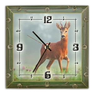 Wanduhr mit Foto Rehbock Jagdgeschenke Personalisiert Jagdraum Handgemacht Holz - Bild 1 von 4
