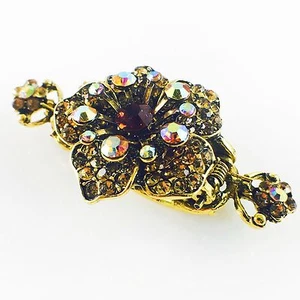 USA Hair Claw Clip Hairpin Rhinestone Crystal Vintage Barrette Flower Brown A01 - Picture 1 of 12