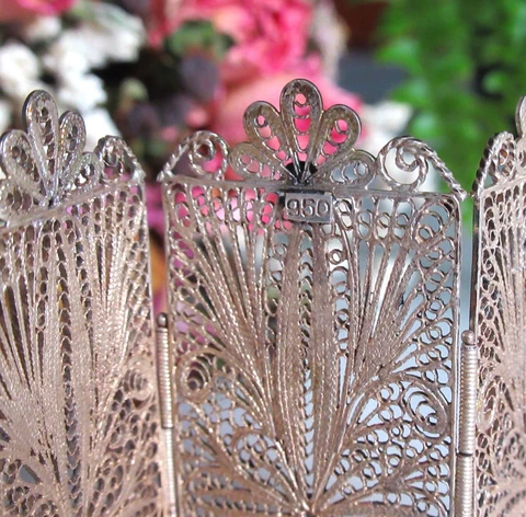 Vintage 950 Silver Dollhouse Miniature Room Divider Screen Panel Not Sterling Cover