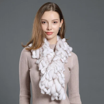 100% Real Rex Rabbit Fur Scarf Winter Warm Neckerchief Collar Travel 100*16cm - Image 1 of 4
