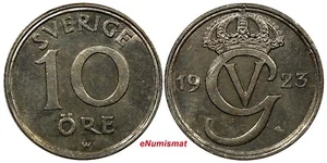 Sweden Gustaf V Nickel-Bronze 1923 W 10 Öre GEM BU KM# 795 (11 305) - Picture 1 of 3