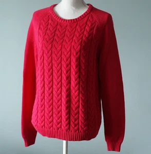 Lands' End Womens Large 14-16 Drifter 100% Cotton Sweater Cable Knit Dark Pink - Picture 1 of 9