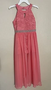 SPEECHLESS KIDS Romper Dress Big Girls' 10 Coral Square Neck Jeweled Waist New - Picture 1 of 9