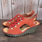 Fly London Yifa Lace Up Wedge Slingback Sandals Red Women's Size 8-8.5 Eu 39