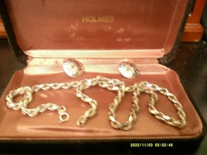 VINTAGE 24 INCH 925 Sterling Silver Necklace Set EARRINGS 66 GMS SILVER NECKLACE - Picture 1 of 3