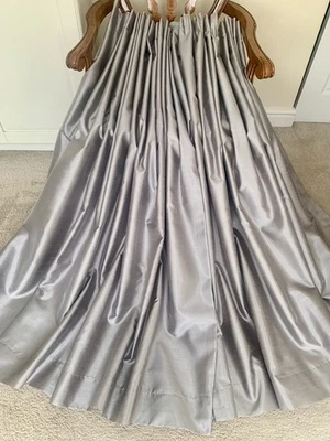 Laura Ashley Silver Grey Faux Silk Pencil Pleat Blackout Curtains 64"W X 53"Long - Image 1 of 4