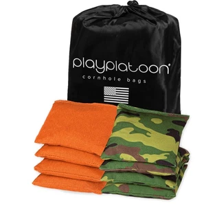 Weather Resistant Cornhole Bean Bags Set of 8 - 4 Camo & 4 Orange - Picture 1 of 8