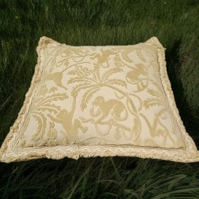 Vintage Gold Tone On Tone Monkey Palm Tree 16"×16" Square Accent Pillow EUC - Image 1 of 4