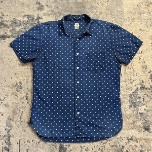 Hiroshi Kato Button Up Shirt Men’s Medium Blue Polka Dot Cotton Short Sleeve - Picture 1 of 9