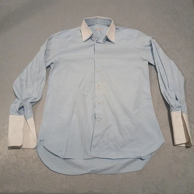 Stefano Ricci Men's Dress Shirt 15 1/2 39 Blue White Collar French Cuffs  - Image 1 of 4