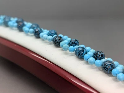 Handmade Turquoise Howlite & Crackle Blue Agate Bead Bracelet - Decorated Clasp - Image 1 of 4