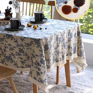 Tovaglia Lino Cotone Vintage Blu Pranzo Cucina Tovaglia Boho Arredamento Casa - Foto 1 di 11
