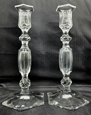 10.75" Pair Candlesticks Val Saint Lambert Crystal Sibour Antique Candle Holder - Image 1 of 4