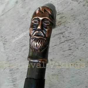 Antique Gothick Solid Brass Men Face Vintage Look Head Handle Walking Stick Cane - Picture 1 of 3